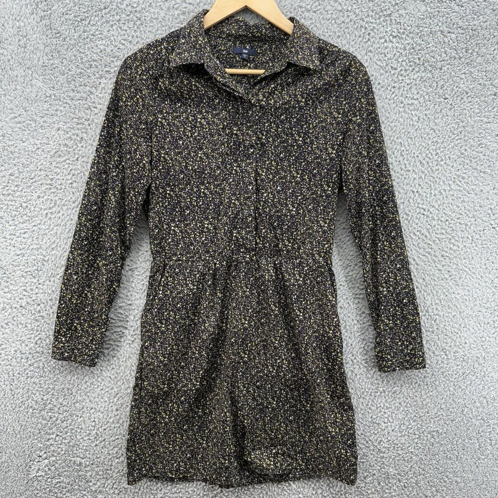 Gap Womens 4 Shirt Midi Dress Button Up Pockets Long Sleeve Black Yellow Boho‎
